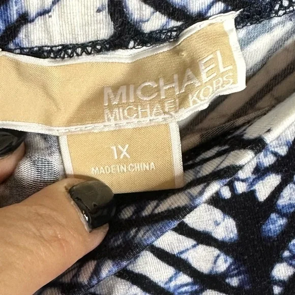 Michael Kors 1X Skirt Blue White Maxi Long Stretch Women’s Side Splits - Picture 3 of 4